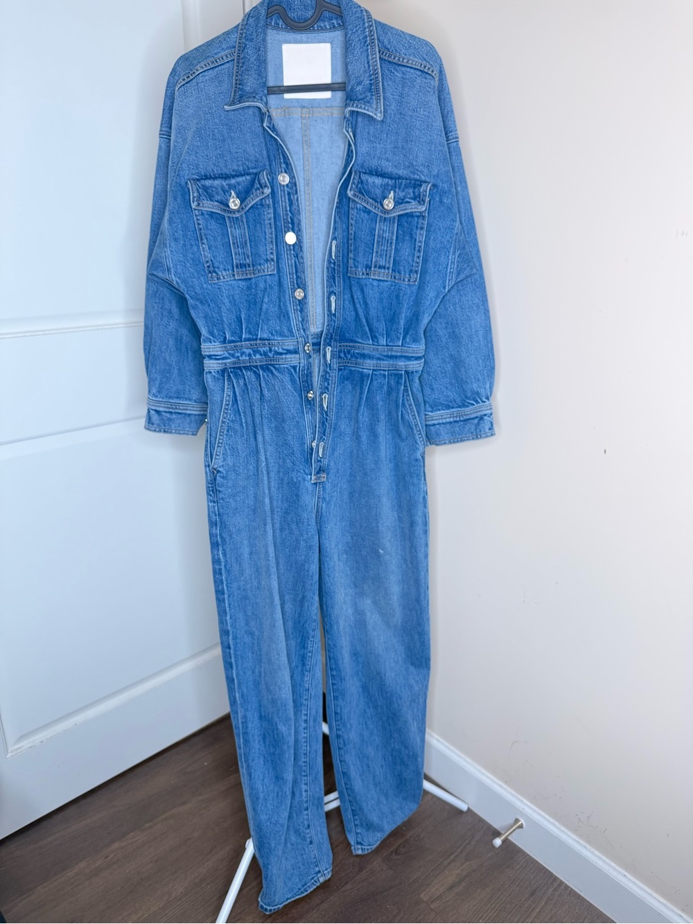 MOTHER Pleated Prep Curbside Jumpsuit Belle De Jour Denim Coverall Boilersuit 28 - Picture 9 of 14